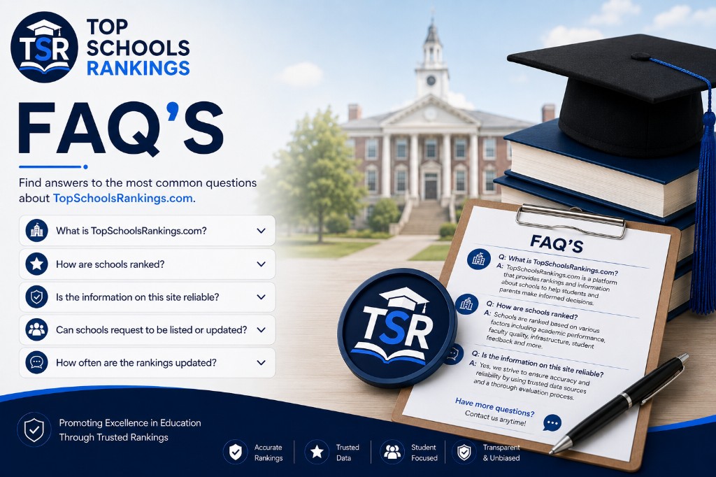 FAQs — common questions about school rankings, listings, reviews, and how TopSchoolsRankings.com works