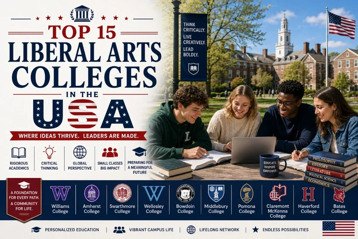 Top 15 liberal arts colleges in the USA – students collaborating on a residential college campus